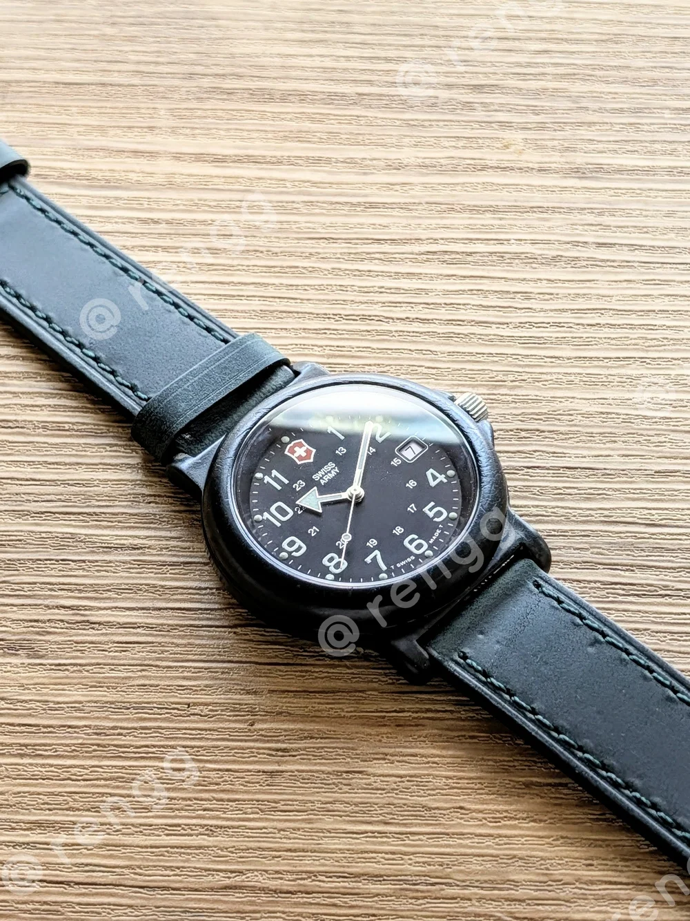 Renegade Victorinox Swiss Army Black  Green Accent Field Watch Sapphire 38mm